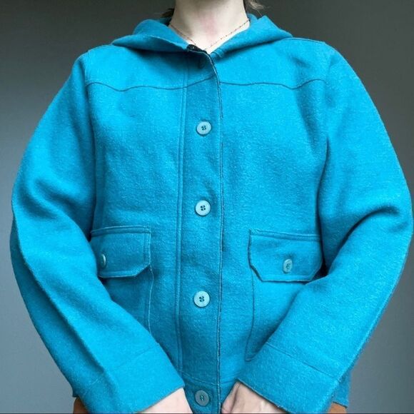 Peruvian Indigenous Alpaca Wool Women’s Blue Hoodie Zip Sweater Jacket Size M - Picture 3 of 9